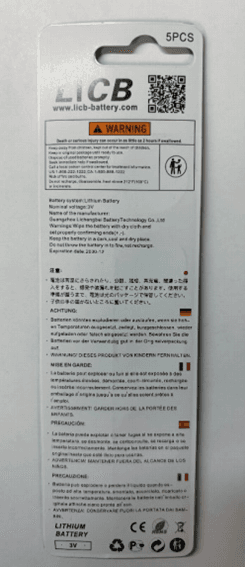 Recalled LiCB CR2032 3V Lithium Coin Batteries