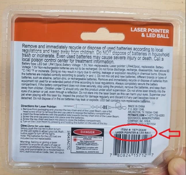 Item #:15712EAM3 appears on the back of the recalled pet toys