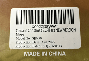 Product barcode, model number, and production batch located on back of package