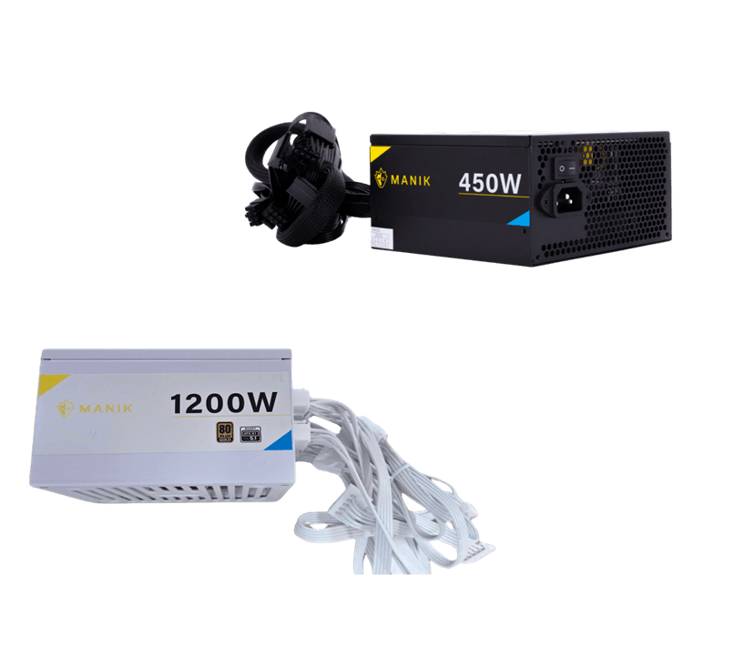 Recalled Manik 450W (Black) and Manik 1200W (White) Power Supply Units shown above