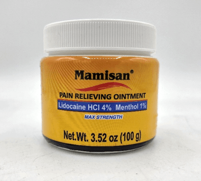 Recalled Mamisan Lidocaine Ointment jar non-child resistant packaging (continuous thread lid)