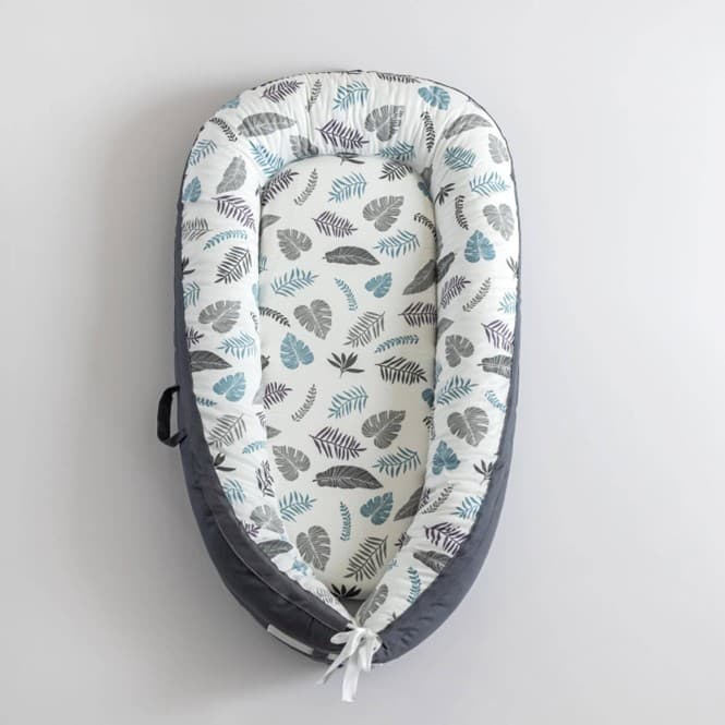 Recalled Belivium Baby Lounger - Grey and Blue Palm Leaf