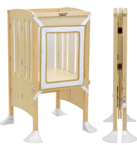 Recalled Grow 'N Stow Folding Learning Tower (front and folded views)