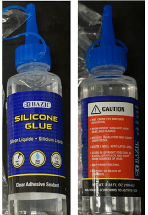 Recalled Bazic Silicone Glue – Front and Side