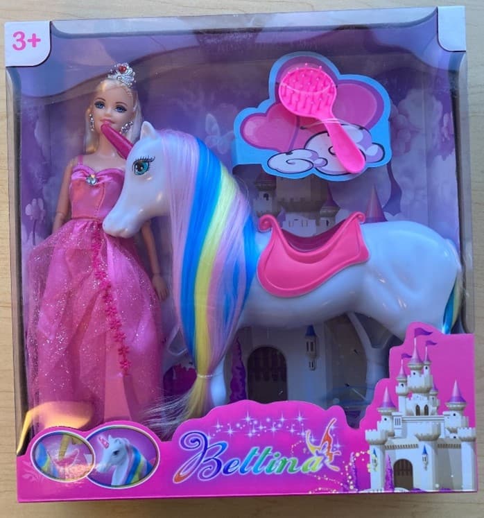Recalled Bettina Doll Set with Magic Light Unicorn (front of the packaging)