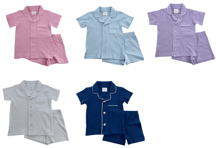 Recalled Blossom Short Sleeve Button Up Short Set – Pink, Light Blue, Lilac, White, Navy