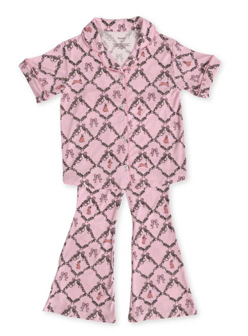 Recalled In My Jammers Button Up Flare Set – Bows print
