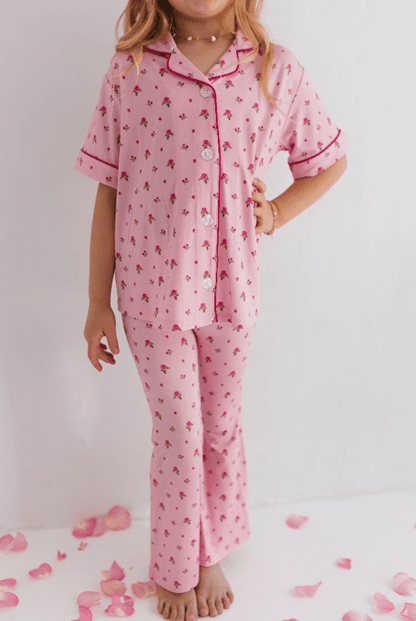 Recalled In My Jammers Button Up Flare Set – Dark Pink Haven print