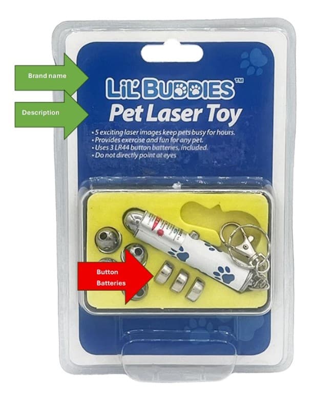 Recalled LiL’BUDDIES Pet Laser Toy (front of the package)