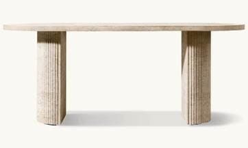 Recalled RH Byron Reeded Stone Dining Table in Italian Classico Travertine