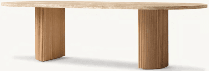 Recalled RH Byron Emperador Dining Table in Natural Oak/Gold Emperador Marble