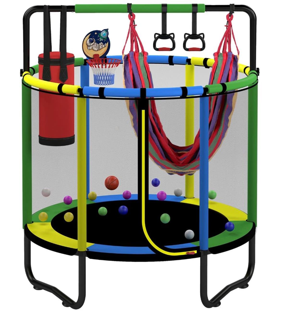 Recalled SEGMART Mini Trampoline with hammock, punching bag, hand ring and basketball board accessories (Model SOSTT051CR)