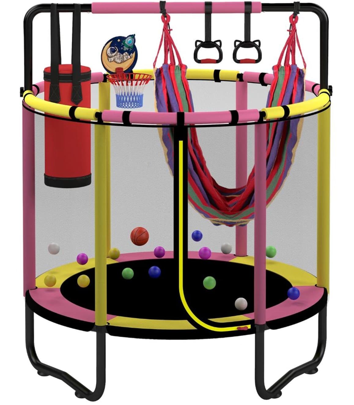 Recalled SEGMART Mini Trampoline with hammock, punching bag, hand ring and basketball board accessories (Model SOSTT051YP)