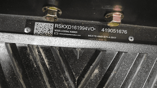 Recalled Spartan Riding Lawn Mower Model Number and Serial Number Plate