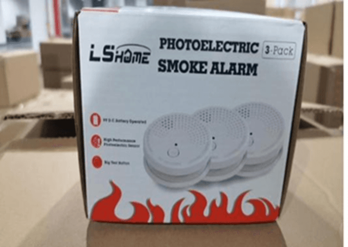 Recalled LSHOME 3-Pack Smoke Detector Fire Alarm packaging