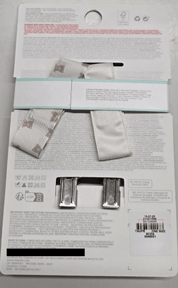 Recalled Primark Little Bear 2-pack Soother Clip (product code location)