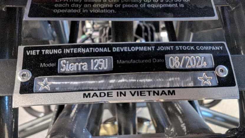 Recalled Sierra 125U Youth ATV VIN Plate