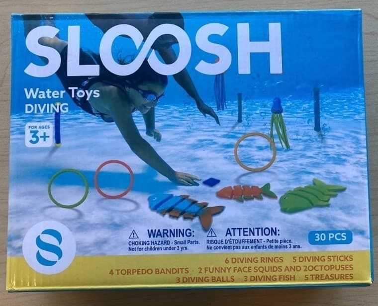 Recalled Sloosh Dive Sticks, Model 40041 (front of box)